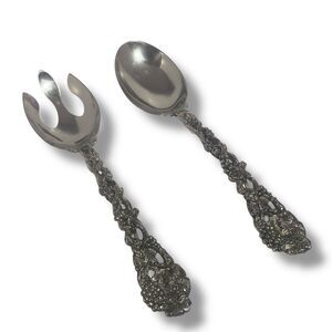Godinger Silverplated Serving Spoon & Fork Set Ornate Grapevine Handle Vintage